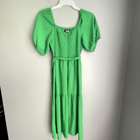 DKNY Dress NO SIZE TAG S Tiered Belt Peasant Coastal Cowgirl Rodeo Puff Milkmaid - Picture 2 of 15